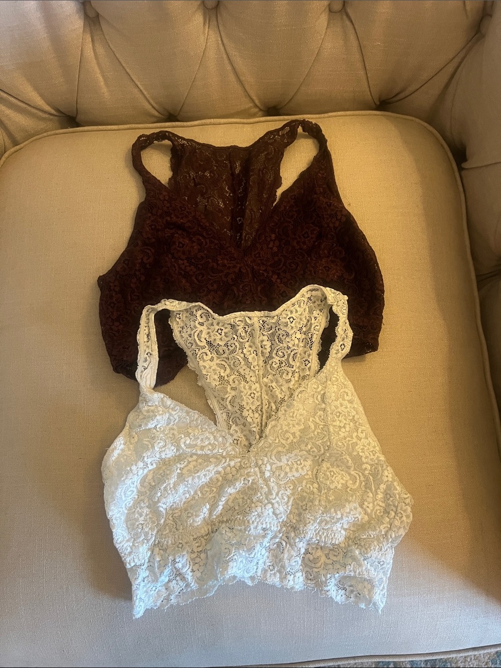 Lace Racerback Bralette - ivory and burgundy